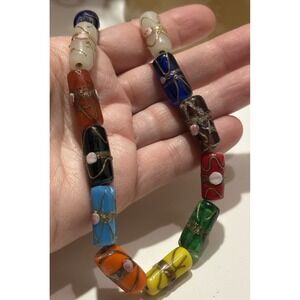 Vintage Hand Painted Glass Bead Necklace String With 17 Beads No Clasp See Photo